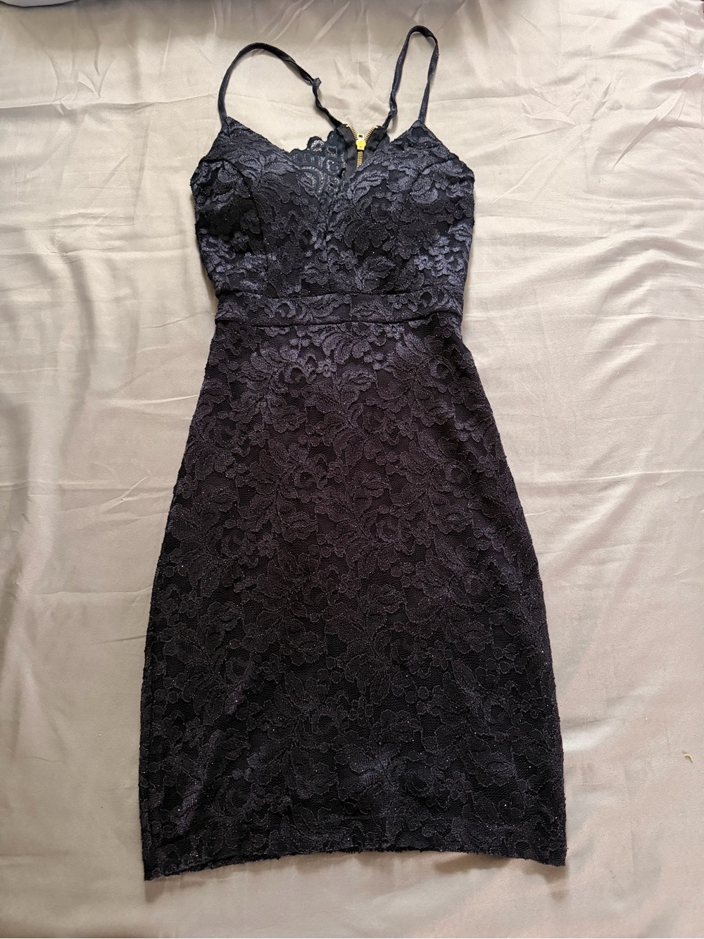 Lace Ponte Black Spaghetti-Strap Mini Dress